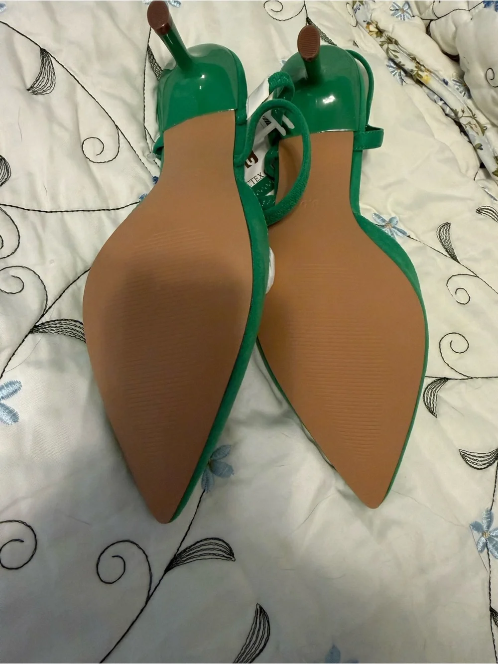 Green Pointed-Toe Ankle-Tie Heels
